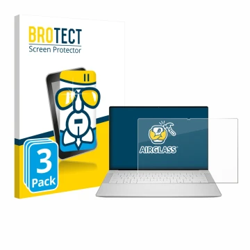 Parte frontal de un envase de producto con el logotipo de la marca BROTECT. Al lado se muestra el dispositivo Dell 14 Premium 