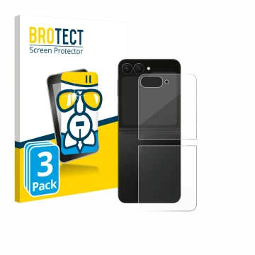 Parte frontal de un envase de producto con el logotipo de la marca BROTECT. Al lado se muestra el dispositivo Samsung Galaxy Z