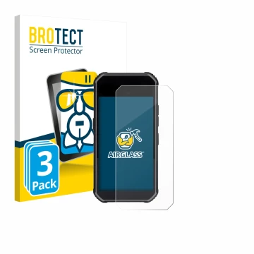 Parte frontal de un envase de producto con el logotipo de la marca BROTECT. Al lado se muestra el dispositivo SkyCaddie Pro 5X