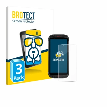 Parte frontal de un envase de producto con el logotipo de la marca BROTECT. Al lado se muestra el dispositivo Ulefone Armor 15