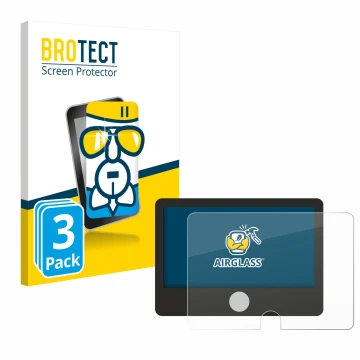 Parte frontal de un envase de producto con el logotipo de la marca BROTECT. Al lado se muestra el dispositivo Dynavin D9-DCX P