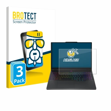 Parte frontal de un envase de producto con el logotipo de la marca BROTECT. Al lado se muestra el dispositivo Lenovo Legion 5 