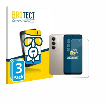 Parte frontal de un envase de producto con el logotipo de la marca BROTECT. Al lado se muestra el dispositivo Xiaomi Redmi 15 