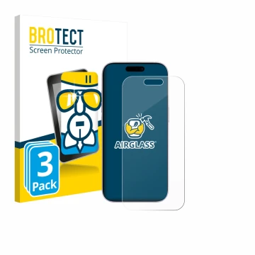 Parte frontal de un envase de producto con el logotipo de la marca BROTECT. Al lado se muestra el dispositivo Apple iPhone 17 