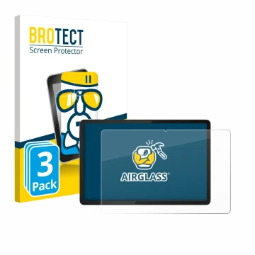 Parte frontal de un envase de producto con el logotipo de la marca BROTECT. Al lado se muestra el dispositivo Lenovo Tab K11e 