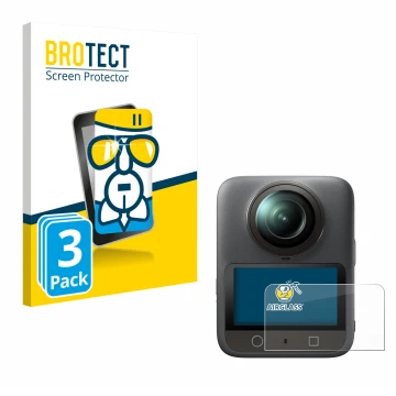 Parte frontal de un envase de producto con el logotipo de la marca BROTECT. Al lado se muestra el dispositivo DJI Osmo 360 con