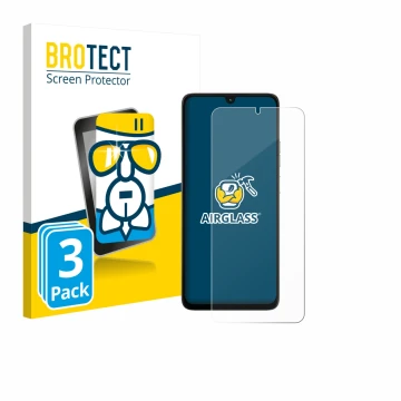 Parte frontal de un envase de producto con el logotipo de la marca BROTECT. Al lado se muestra el dispositivo Motorola Moto G0