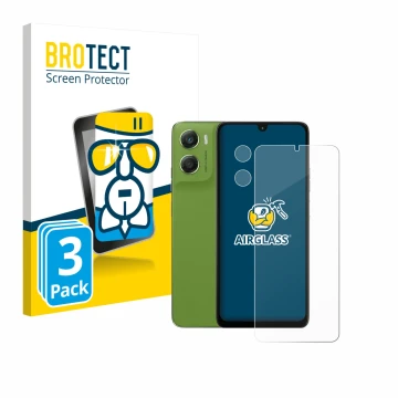 Parte frontal de un envase de producto con el logotipo de la marca BROTECT. Al lado se muestra el dispositivo Motorola Moto G0