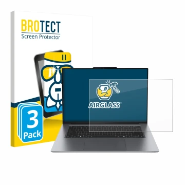 Parte frontal de un envase de producto con el logotipo de la marca BROTECT. Al lado se muestra el dispositivo Lenovo ThinkPad 