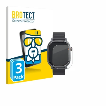 Parte frontal de un envase de producto con el logotipo de la marca BROTECT. Al lado se muestra el dispositivo Kospet Pulse con