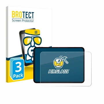 Parte frontal de un envase de producto con el logotipo de la marca BROTECT. Al lado se muestra el dispositivo Teclast T65 Plus