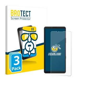 Parte frontal de un envase de producto con el logotipo de la marca BROTECT. Al lado se muestra el dispositivo Sony Xperia 10 V