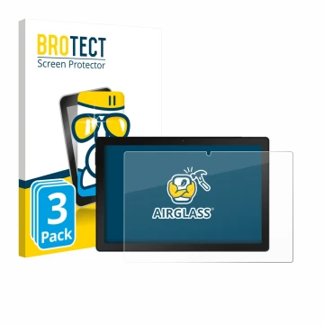 Parte frontal de un envase de producto con el logotipo de la marca BROTECT. Al lado se muestra el dispositivo MUISOO A10 10.1