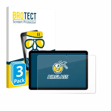 Parte frontal de un envase de producto con el logotipo de la marca BROTECT. Al lado se muestra el dispositivo Tabwee T80 10.1