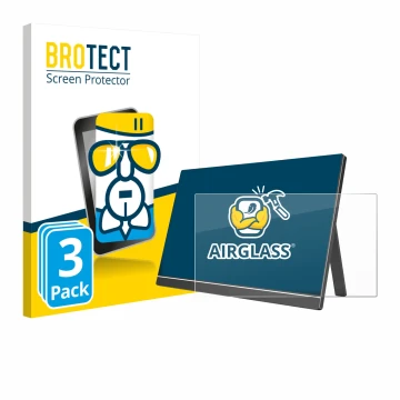 Parte frontal de un envase de producto con el logotipo de la marca BROTECT. Al lado se muestra el dispositivo Arzopa 60HZ/A1 1