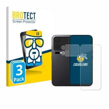 Parte frontal de un envase de producto con el logotipo de la marca BROTECT. Al lado se muestra el dispositivo Xiaomi 17 Pro (F