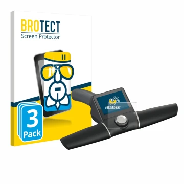 Parte frontal de un envase de producto con el logotipo de la marca BROTECT. Al lado se muestra el dispositivo Motocaddy M7 GPS