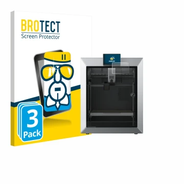 Parte frontal de un envase de producto con el logotipo de la marca BROTECT. Al lado se muestra el dispositivo Qidi Tech Q2 con