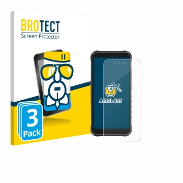 Parte frontal de un envase de producto con el logotipo de la marca BROTECT. Al lado se muestra el dispositivo Ulefone RugKing 