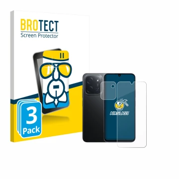 Parte frontal de un envase de producto con el logotipo de la marca BROTECT. Al lado se muestra el dispositivo Xiaomi Poco C85 