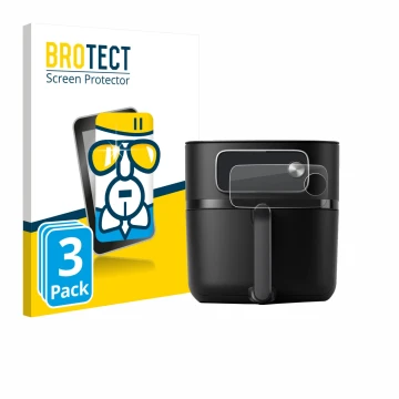Parte frontal de un envase de producto con el logotipo de la marca BROTECT. Al lado se muestra el dispositivo Philips Airfryer