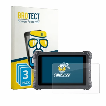 Parte frontal de un envase de producto con el logotipo de la marca BROTECT. Al lado se muestra el dispositivo Autel MaxiSys MS