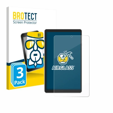 Parte frontal de un envase de producto con el logotipo de la marca BROTECT. Al lado se muestra el dispositivo Ulefone Tab A9 P