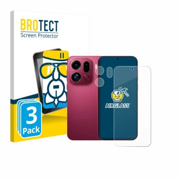 Parte frontal de un envase de producto con el logotipo de la marca BROTECT. Al lado se muestra el dispositivo Oppo Find X9 Pro