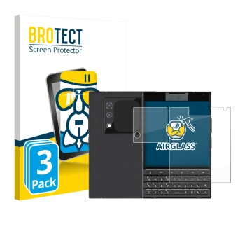 Parte frontal de un envase de producto con el logotipo de la marca BROTECT. Al lado se muestra el dispositivo Unihertz Titan 2