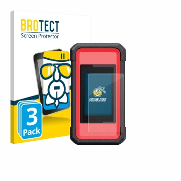 Parte frontal de un envase de producto con el logotipo de la marca BROTECT. Al lado se muestra el dispositivo Launch X431 Smar