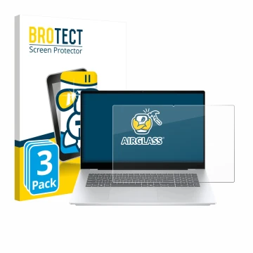Parte frontal de un envase de producto con el logotipo de la marca BROTECT. Al lado se muestra el dispositivo HP OmniBook 7 17