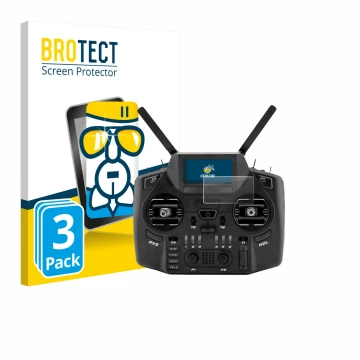 Parte frontal de un envase de producto con el logotipo de la marca BROTECT. Al lado se muestra el dispositivo Radiomaster GX12