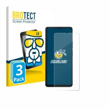 Parte frontal de un envase de producto con el logotipo de la marca BROTECT. Al lado se muestra el dispositivo Cubot X100 con s