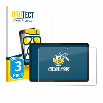 Parte frontal de un envase de producto con el logotipo de la marca BROTECT. Al lado se muestra el dispositivo Lenovo Tab K11 (