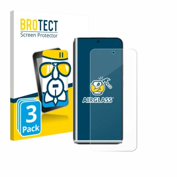 Parte frontal de un envase de producto con el logotipo de la marca BROTECT. Al lado se muestra el dispositivo Oppo Reno 14 con