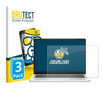 Parte frontal de un envase de producto con el logotipo de la marca BROTECT. Al lado se muestra el dispositivo Dell Pro 14 Prem