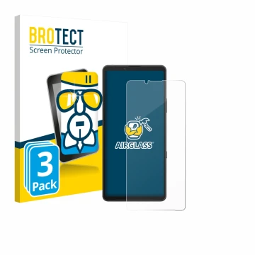 Parte frontal de un envase de producto con el logotipo de la marca BROTECT. Al lado se muestra el dispositivo Sony Xperia 10 V