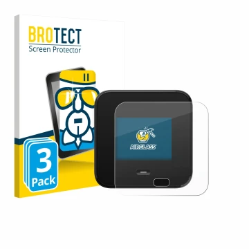 Parte frontal de un envase de producto con el logotipo de la marca BROTECT. Al lado se muestra el dispositivo Netgear Nighthaw