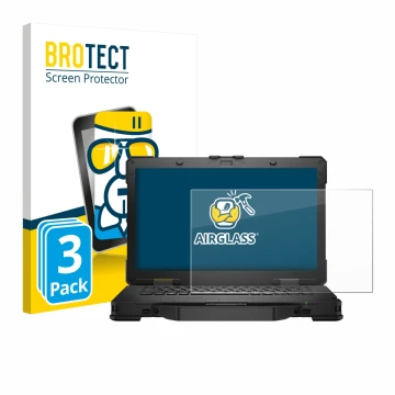 Parte frontal de un envase de producto con el logotipo de la marca BROTECT. Al lado se muestra el dispositivo Dell Pro Rugged 