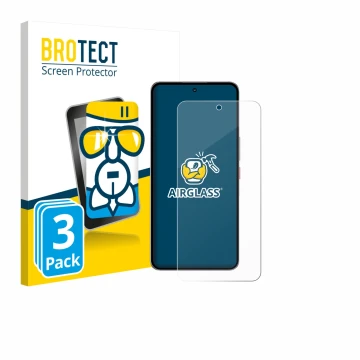 Parte frontal de un envase de producto con el logotipo de la marca BROTECT. Al lado se muestra el dispositivo Nubia Neo 3 GT 5