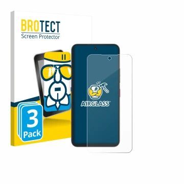 Parte frontal de un envase de producto con el logotipo de la marca BROTECT. Al lado se muestra el dispositivo Telekom T Phone 