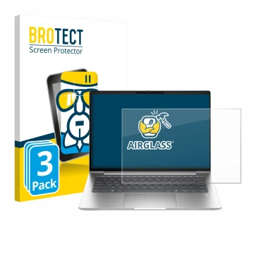 Parte frontal de un envase de producto con el logotipo de la marca BROTECT. Al lado se muestra el dispositivo HP ProBook 4 G1a