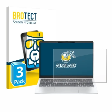 Parte frontal de un envase de producto con el logotipo de la marca BROTECT. Al lado se muestra el dispositivo HP OmniBook 7 Ae