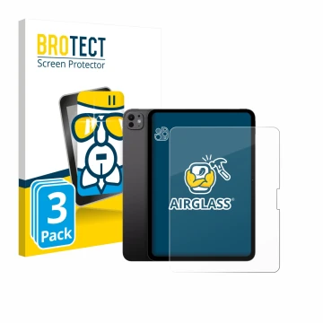 Parte frontal de un envase de producto con el logotipo de la marca BROTECT. Al lado se muestra el dispositivo Apple iPad Pro 1