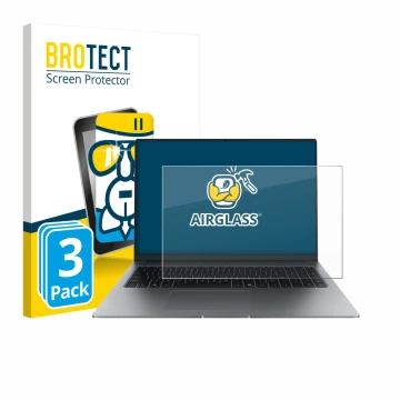 Parte frontal de un envase de producto con el logotipo de la marca BROTECT. Al lado se muestra el dispositivo Honor MagicBook 
