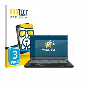 Parte frontal de un envase de producto con el logotipo de la marca BROTECT. Al lado se muestra el dispositivo Gigabyte G5 2024