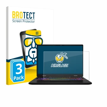 Parte frontal de un envase de producto con el logotipo de la marca BROTECT. Al lado se muestra el dispositivo MSI Vector 16 HX