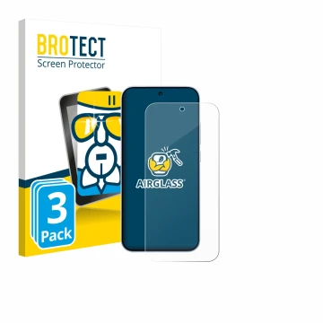 Parte frontal de un envase de producto con el logotipo de la marca BROTECT. Al lado se muestra el dispositivo Oppo Reno 15 con