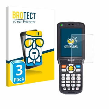 Parte frontal de un envase de producto con el logotipo de la marca BROTECT. Al lado se muestra el dispositivo Unitech HT510A c