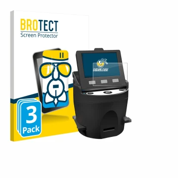 Parte frontal de un envase de producto con el logotipo de la marca BROTECT. Al lado se muestra el dispositivo Kodak SCANZA con